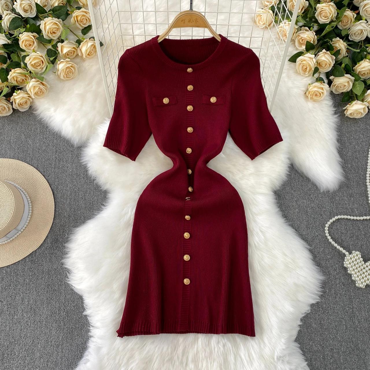 red dress woolen Autumn Midi Dress