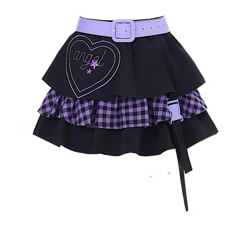 Layered Gothic Skirt With Heart Embroidery Belt on Luulla