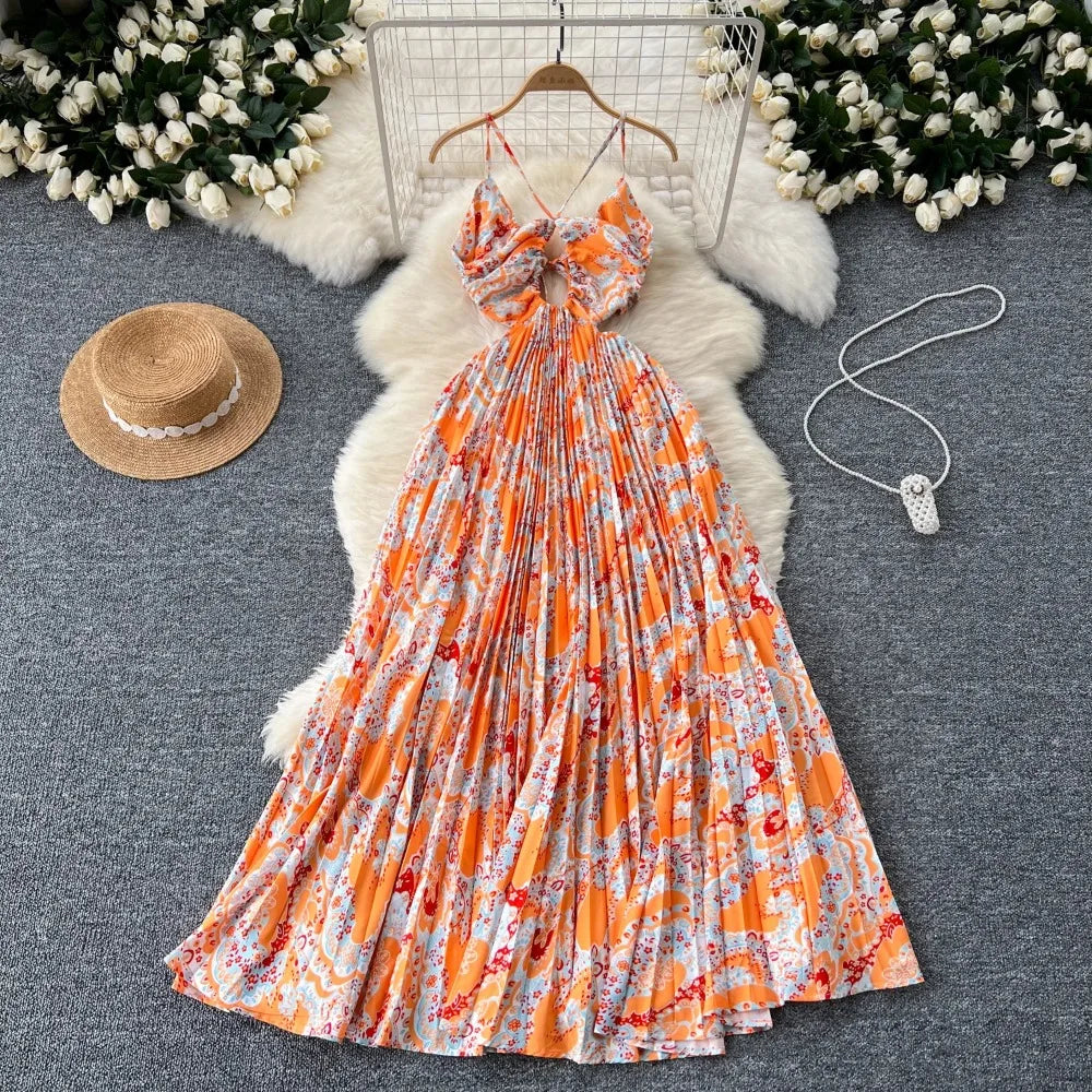 Floral Maxi Dress With Bow, Sleeveless Design