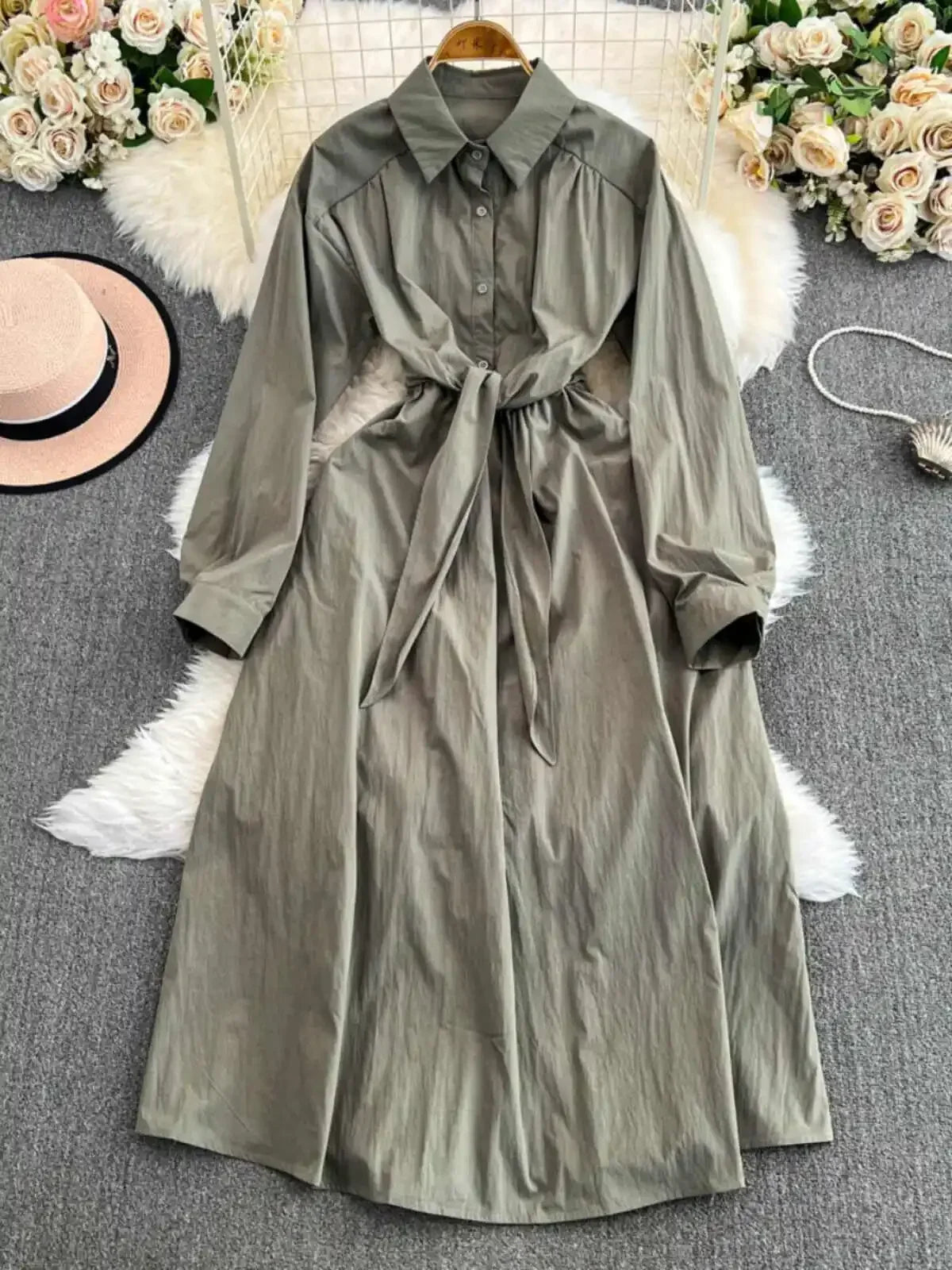 ladies belted dress Women Striped Belted Shirt Dress Casual Lapel 3/4 Sleeve Button Down Maxi  Dresses Loose Elegant Relaxed Midi Dresses Blue at Amazon Women's Clothing  store