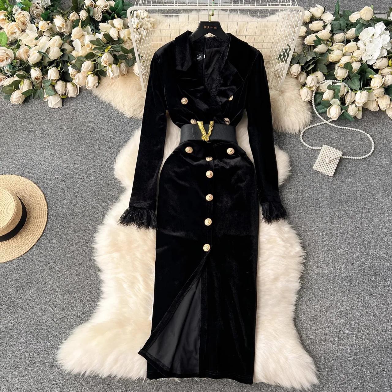 slim fit dress slacks Black Frill Detail Gold Button Front Shirt Dress – AX Paris main image 0