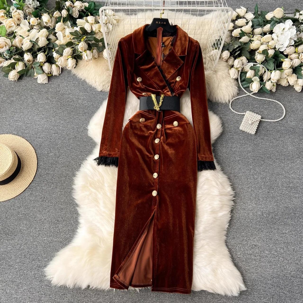 slim fit dress slacks PLAID TRIM VINTAGE VELVET DRESS SET – Keely main image 1
