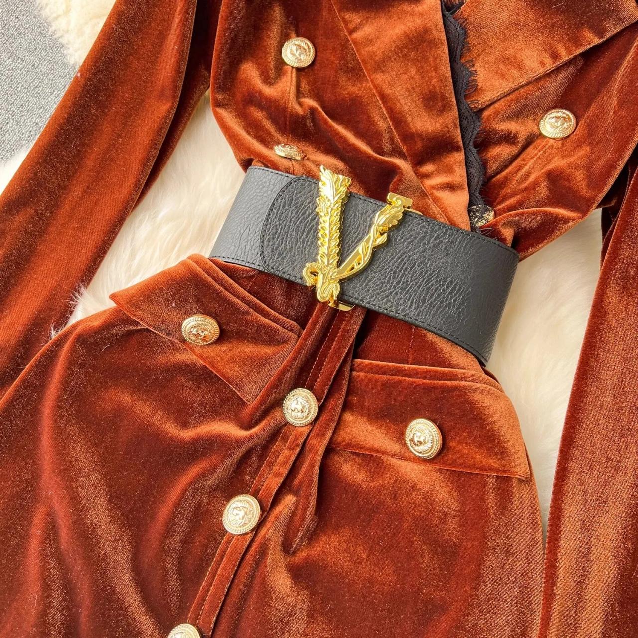 Black Velvet Dress With Gold Button Accents on Luulla
