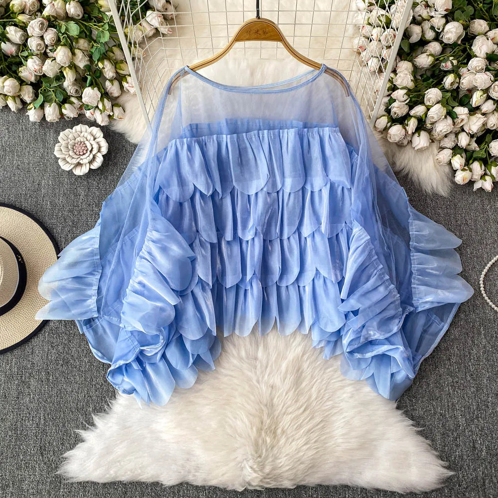 chiffon poncho dress Womens Semi Sheer Chiffon Ruffle Dress with Outer Cape, Poncho Sleeve  Flowy Mini Dress, Loose Fit Elegant Summer Dress