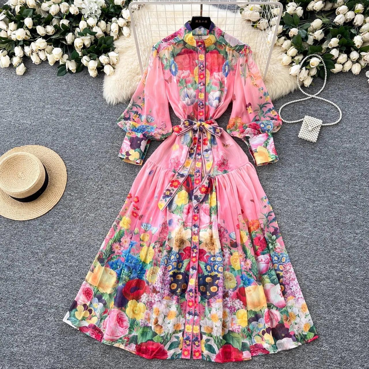 belted chiffon maxi dress Floral Belted Chiffon Maxi Dress With Pockets