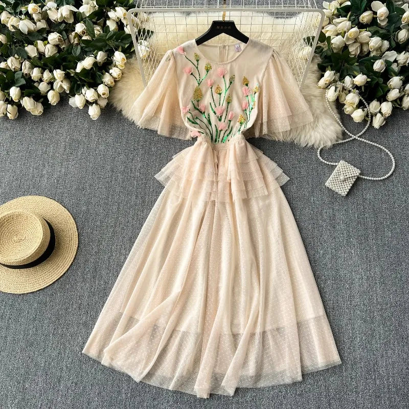 sachin and babi light blue dress Floral Embroidered Mesh Embroidered Lace Overlay Dress Floral Embroidered  Mesh Overlay Midi Dress In Nude Chi