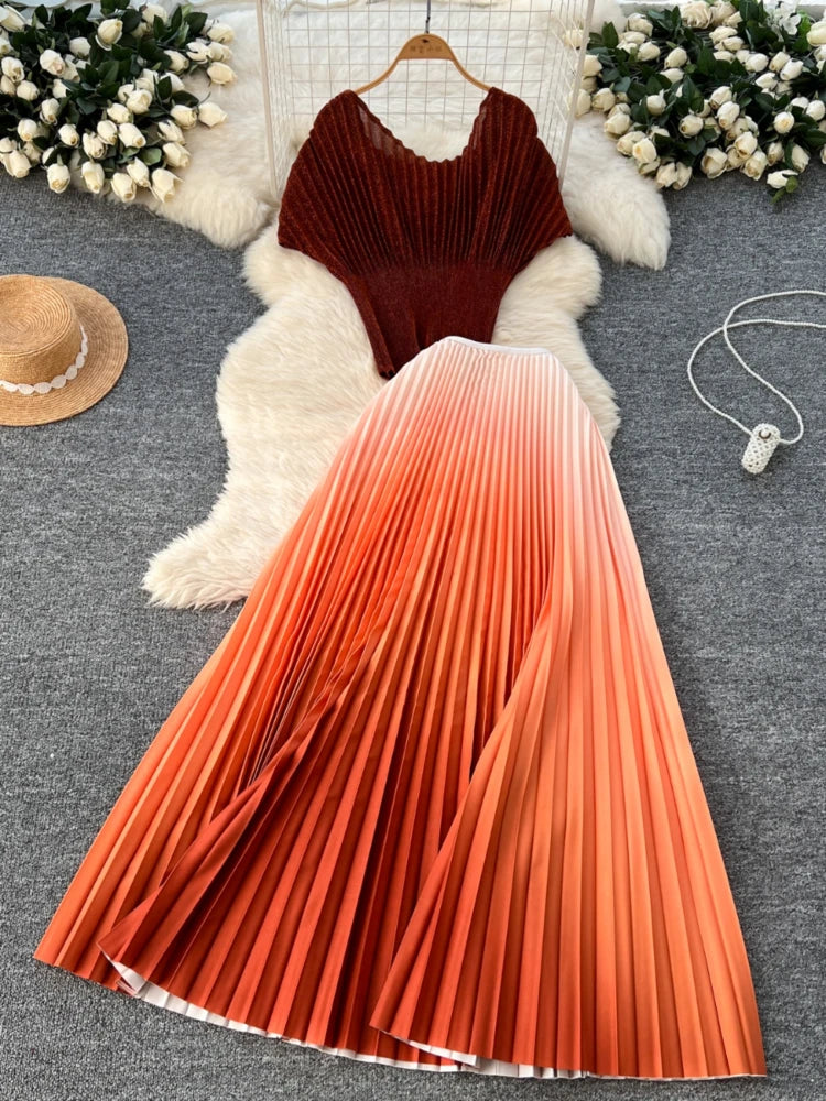 gradient pleated maxi dress Belle Gradient Pleated Maxi Dress