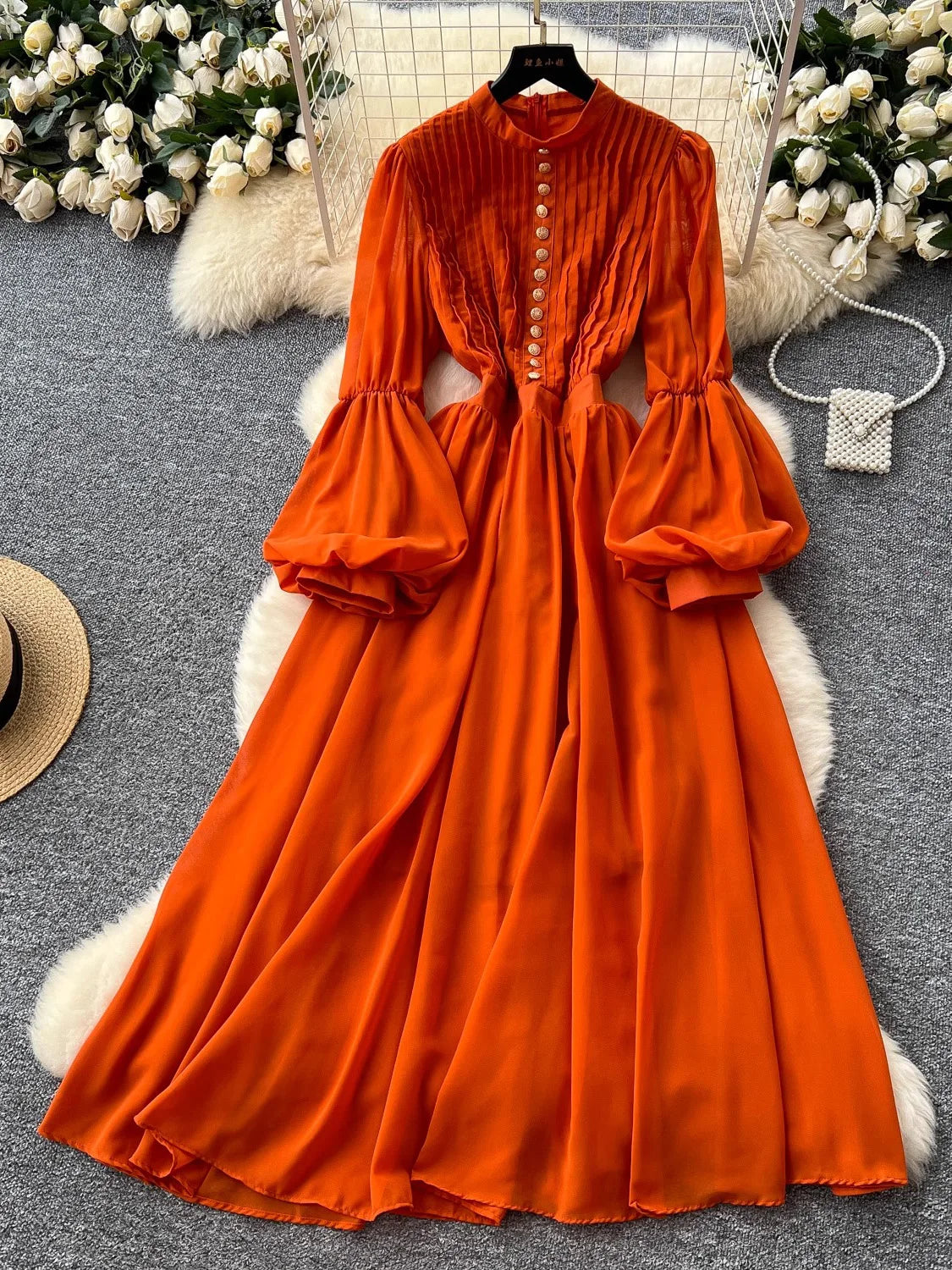 open lace back dress Orange Warm Cotton Corduroy Fit and Flare Maxi Dress 44