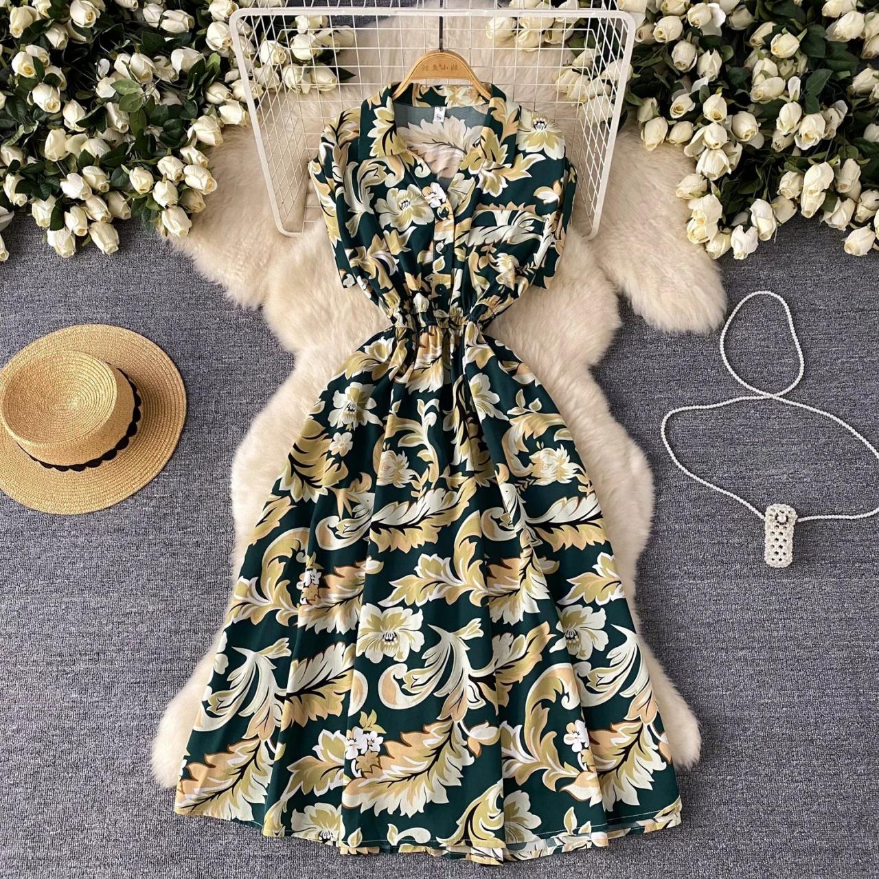Floral Halter Neck Sundress With Tropical Print