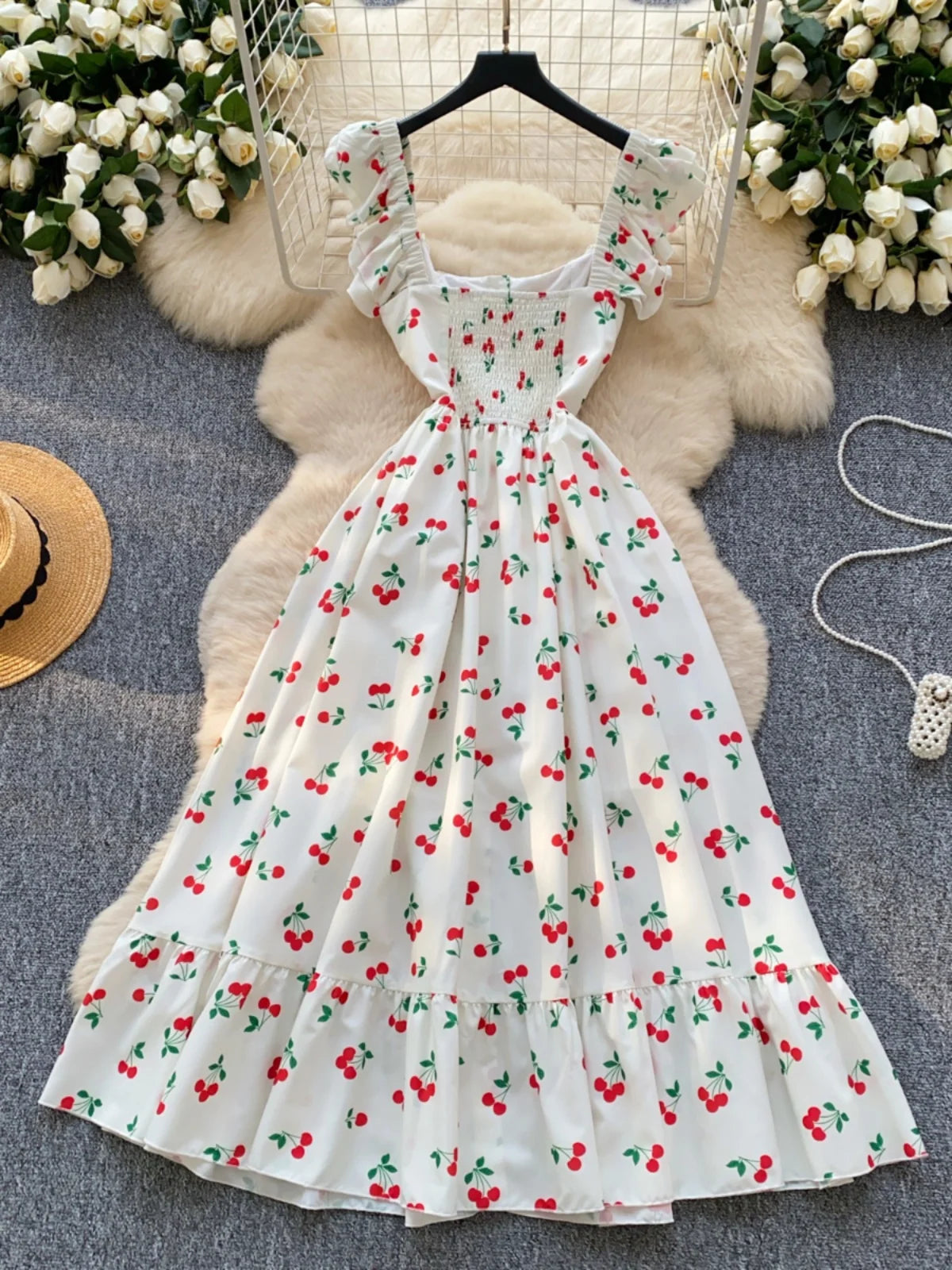 cherry print maxi dress Fruit Pie Cherry Maxi Dress