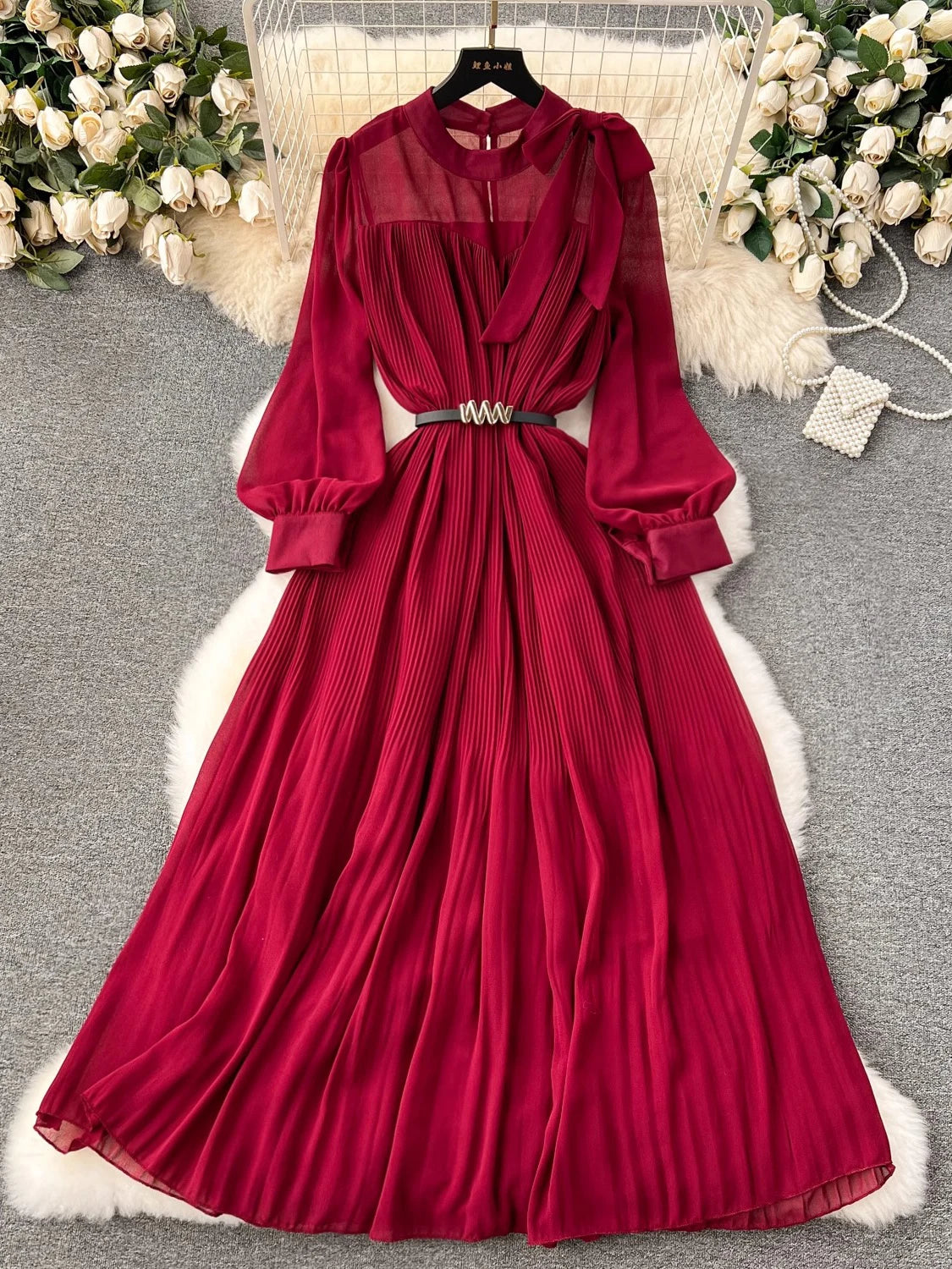 open lace back dress Red Chiffon dress main image 0