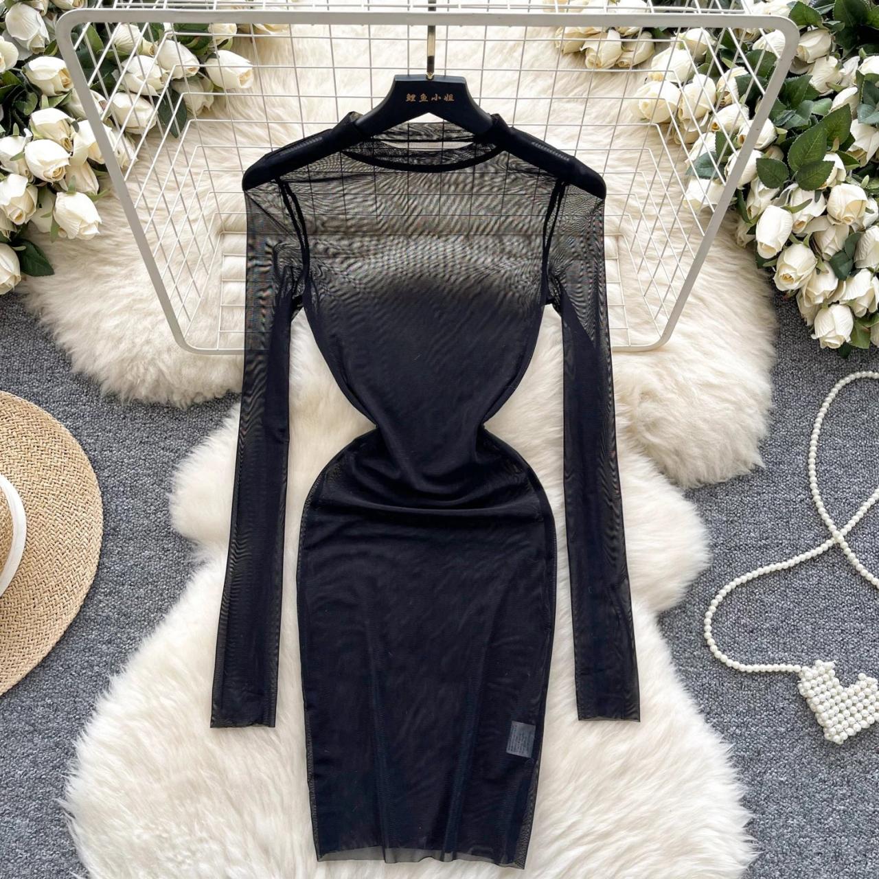 sheer mesh bodycon dress Major VIP Long Sleeve Sheer Mesh Bodycon Mini Dress