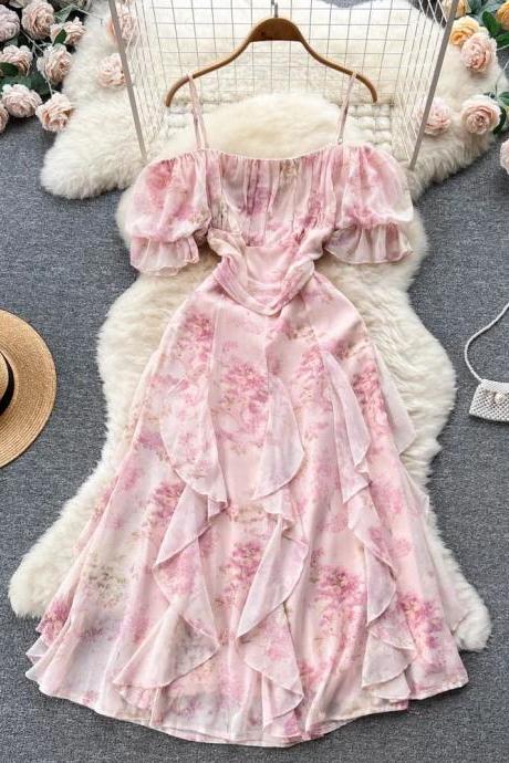 Elegant Pink Lace Dress With Belt on Luulla